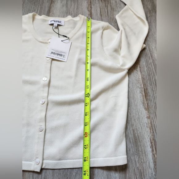 NWT Paire Cardigan Ivory Button Down Ribbed Stretchy Long Sleeve Round Neck Sz L - Picture 7 of 8